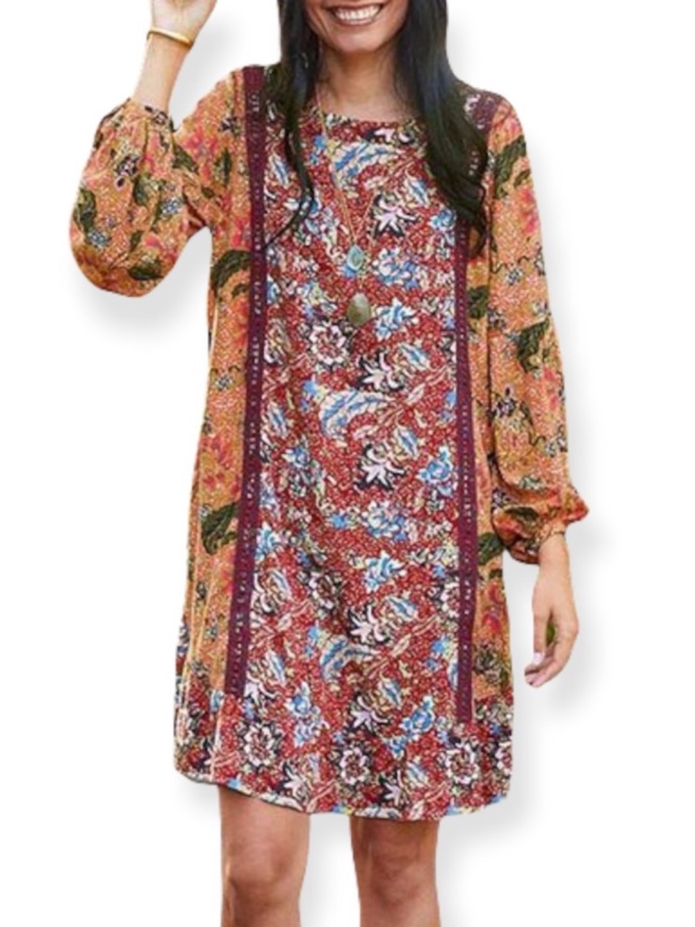 NWT Matilda Jane Lovely Menagerie Dress Orange Burgundy Floral Shift, Size Small